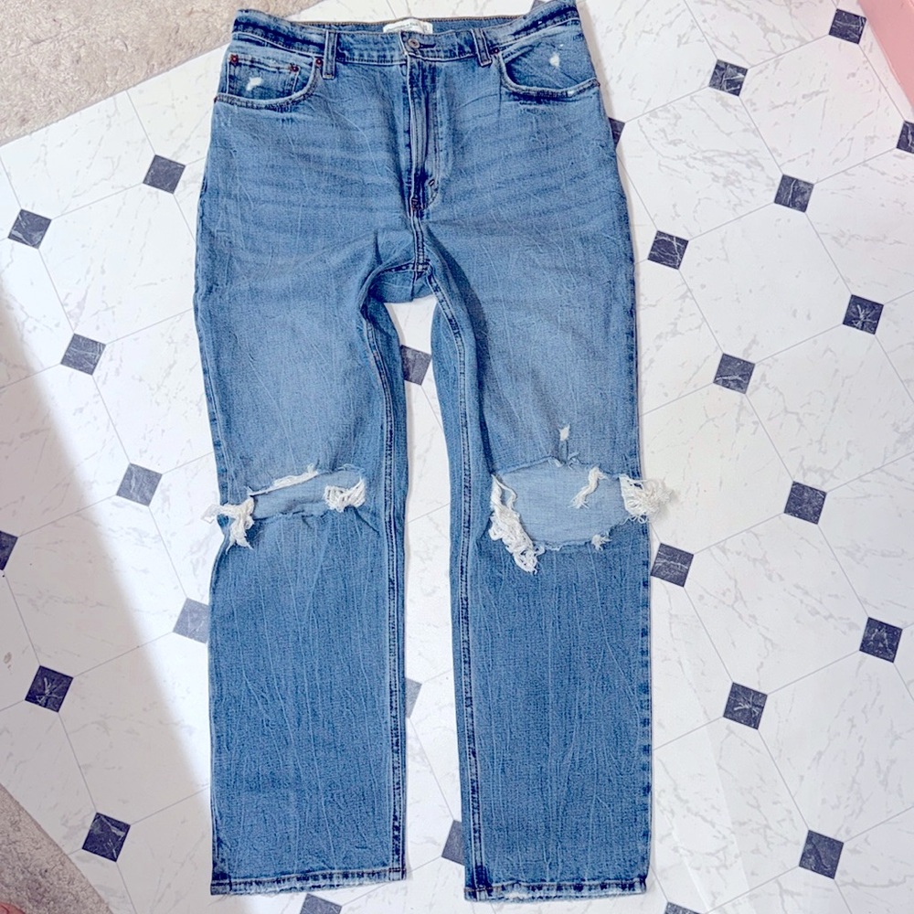 Nwt 32 long 14  Abercrombie hi rise ankle straight jeans ZOE vintage STRETCH